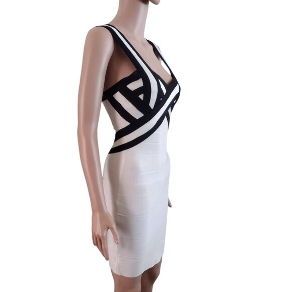Rachael g Dresses & Skirts - Rachael G Stretch Strappy Dress, White with Black, Size S.